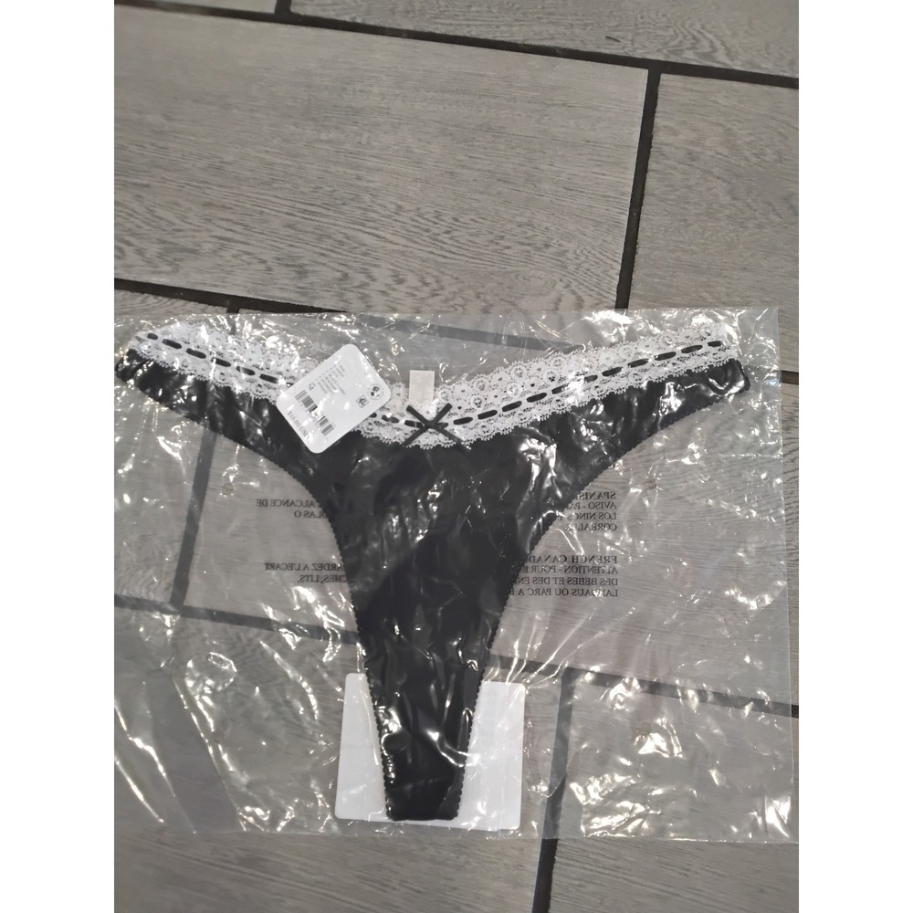 Free‎ People So Sweet Thong Black Lace Trim Bow Panty FP129053CY New